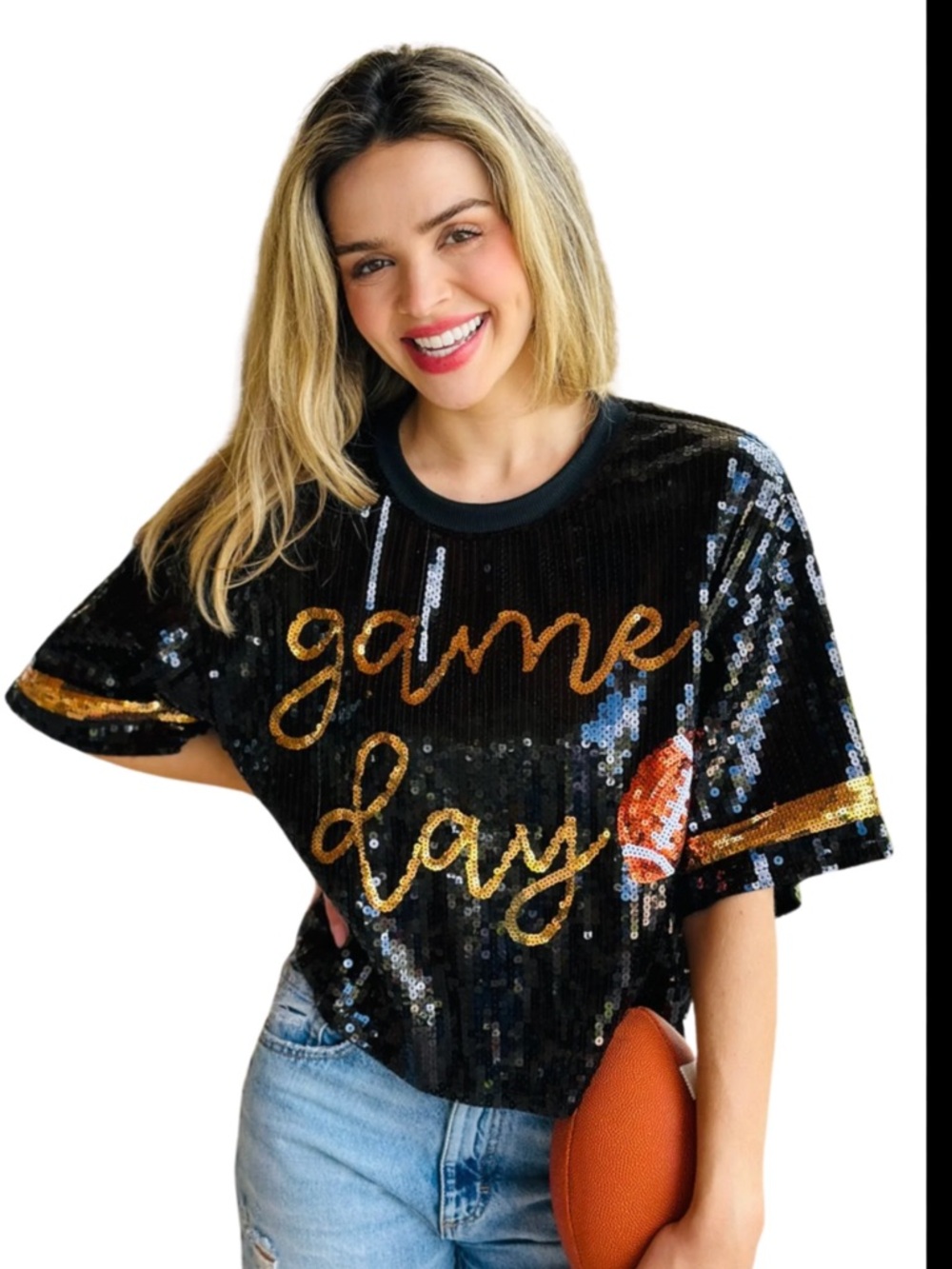 Game Day Sequin Tee - Black & Gold